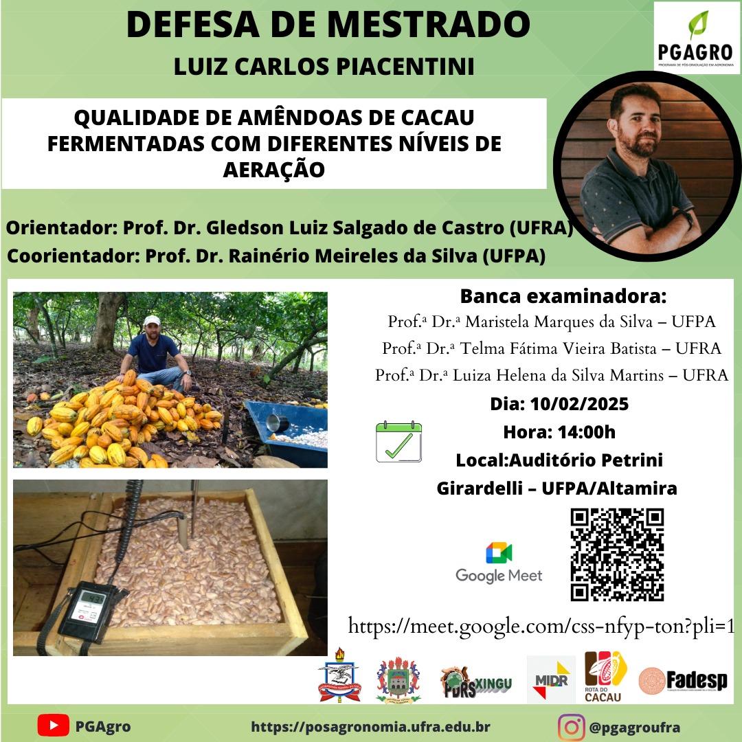 DISSERTAÇÃO DE MESTRADO EM AGRONOMIA AVALIA QUALIDADE DE AMÊNDOAS DE CACAU FERMENTADAS COM DIFERENTES NÍVEIS DE AERAÇÃO NA TRANSAMAZÔNICA.