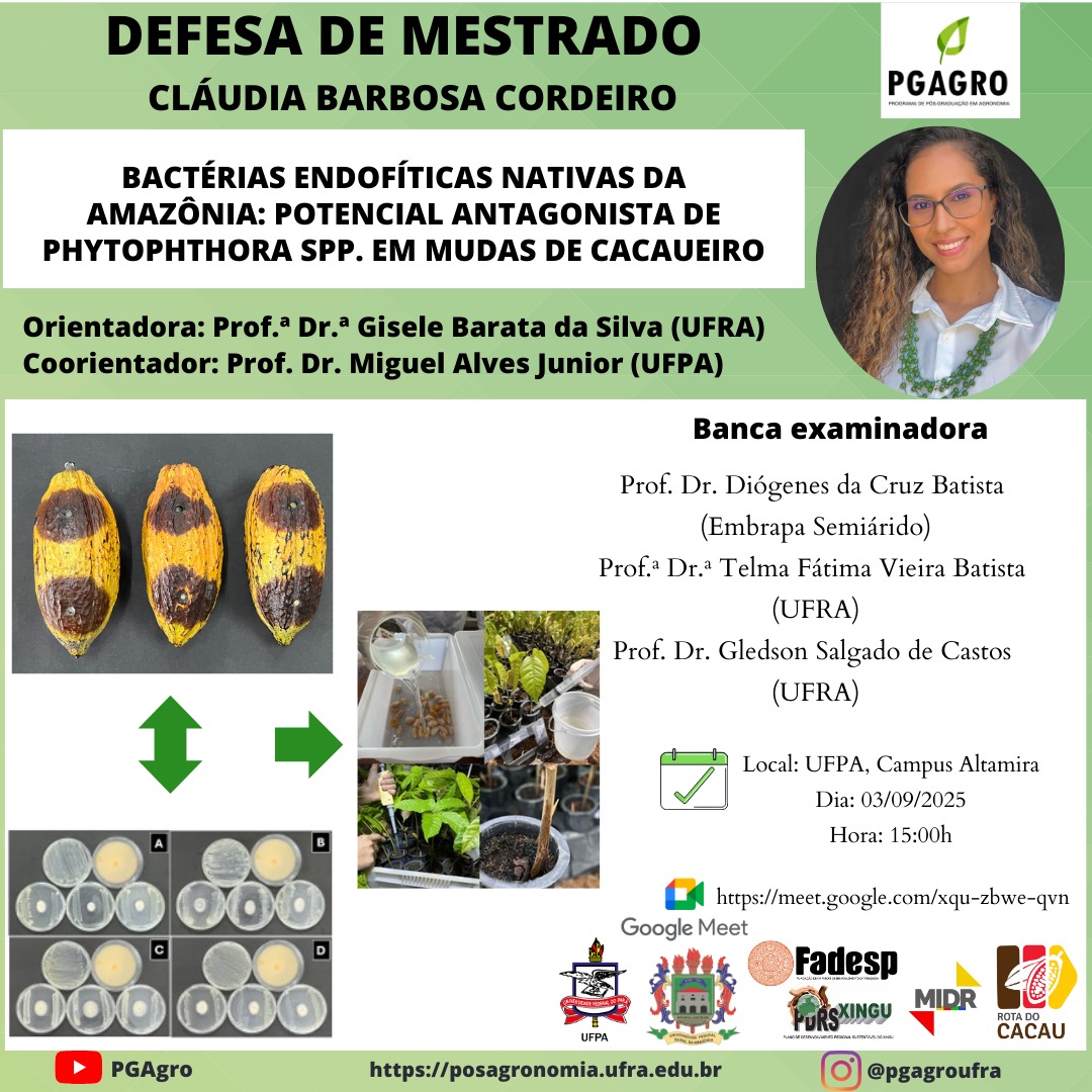 DISSERTAÇÃO DE MESTRADO EM AGRONOMIA AVALIA O USO DE BACTÉRIAS NA PRODUÇÃO DE MUDAS DE CACAUEIRO NA TRANSAMAZÔNICA.