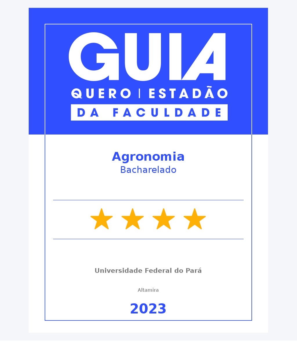 Curso de Agronomia da UFPA - Campus de Altamira é nota 4 pelo Guia da Faculdade Estadão!